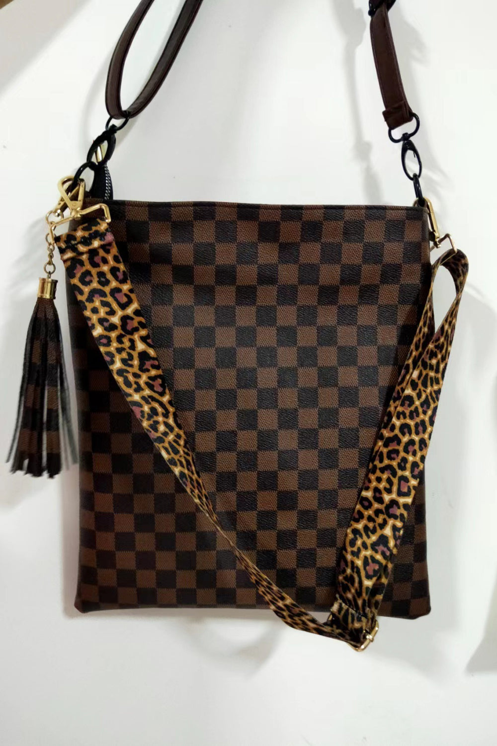 Adored PU Leather Shoulder Bag with Tassel Chocolate One Size Easy Apparels