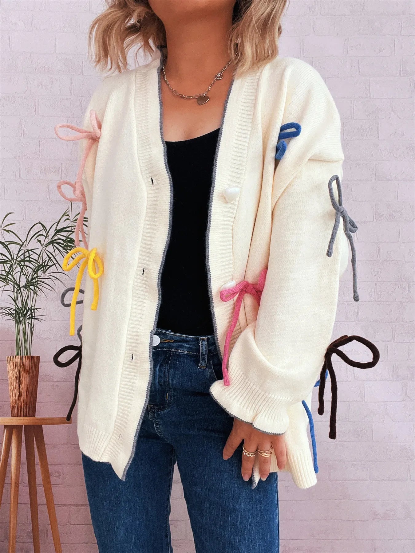 Bow Tie Button Up Cardigan Easy Apparels