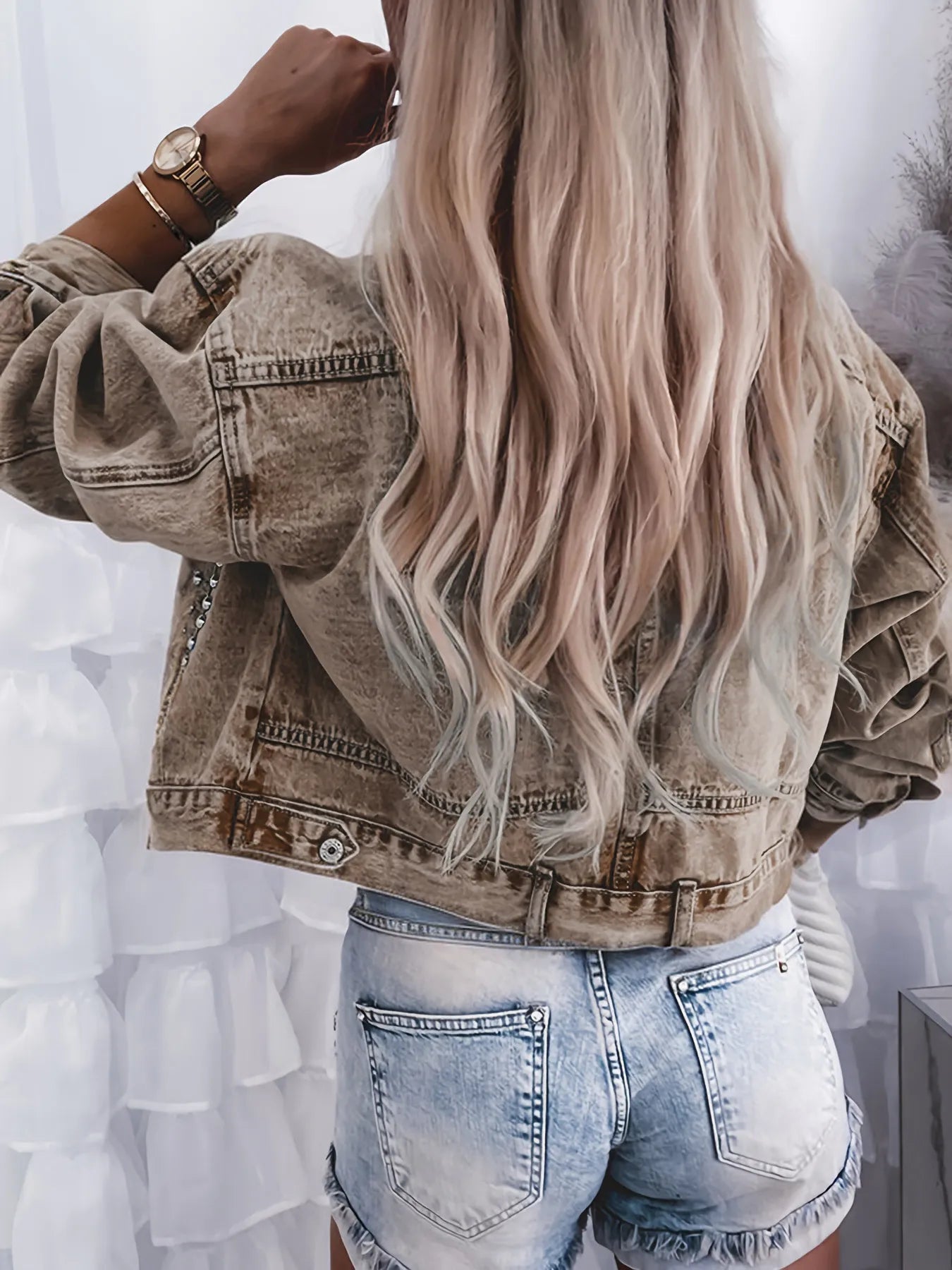 Studded Button Up Denim Jacket Easy Apparels