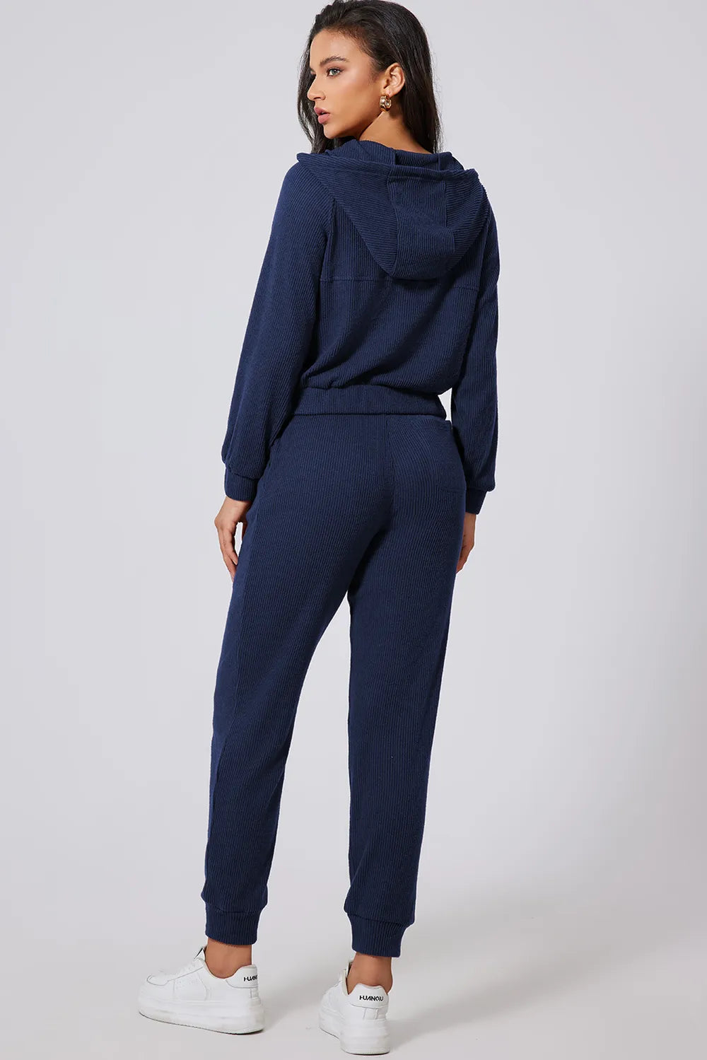 Drawstring Half Zip Hoodie and Joggers Active Set Easy Apparels