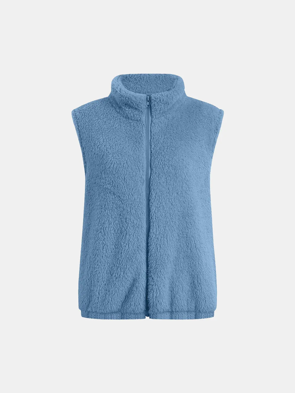 Full Size Fuzzy Zip Up Vest Coat with Pockets Easy Apparels