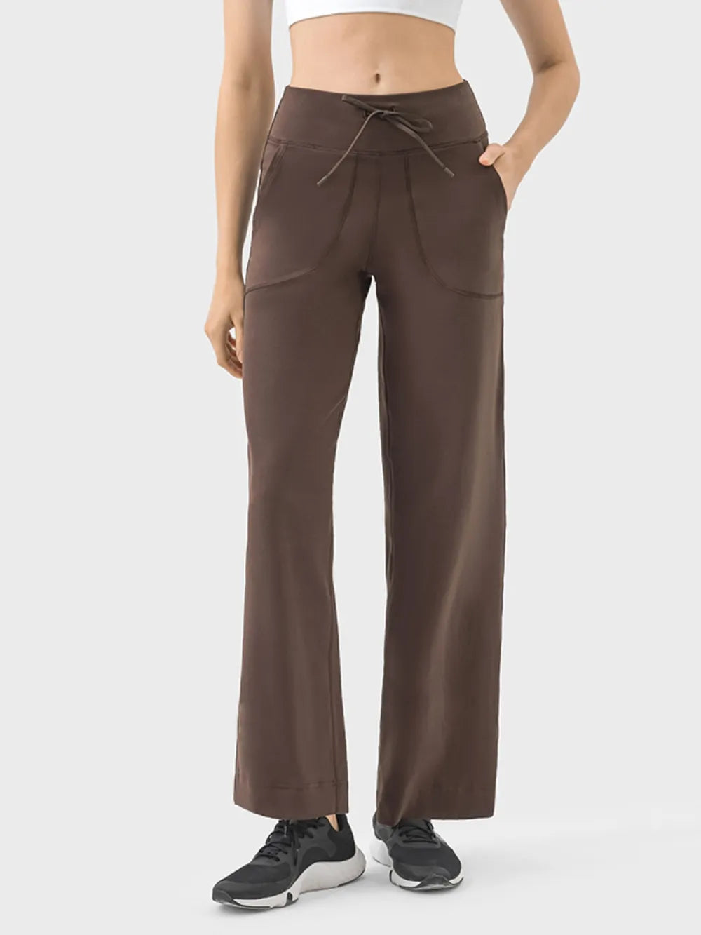 Millennia Drawstring Active Pants with Pockets Mocha Easy Apparels