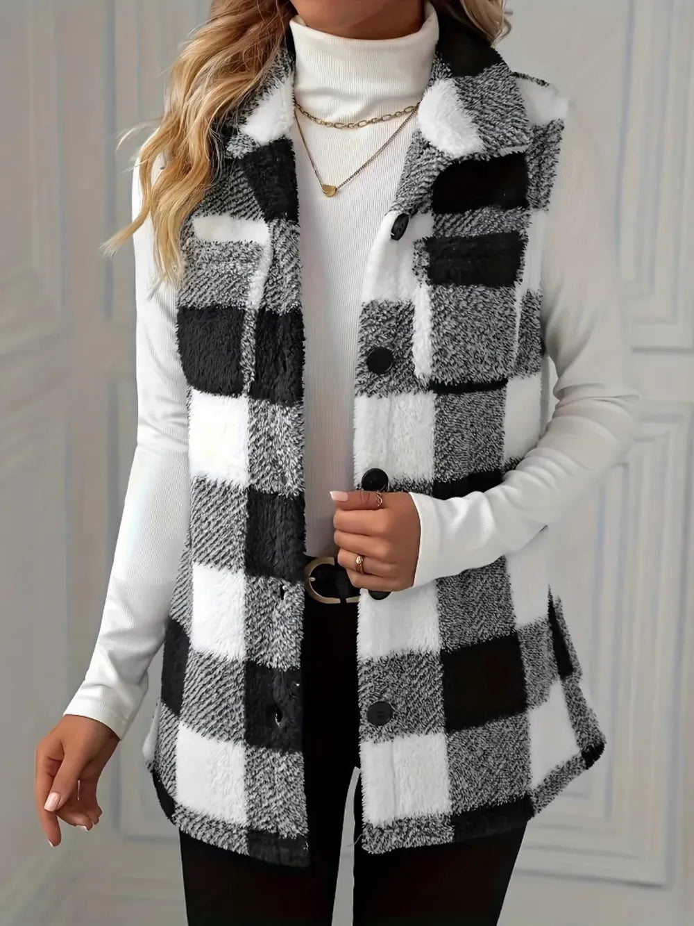 Plaid Button Up Vest Coat Easy Apparels
