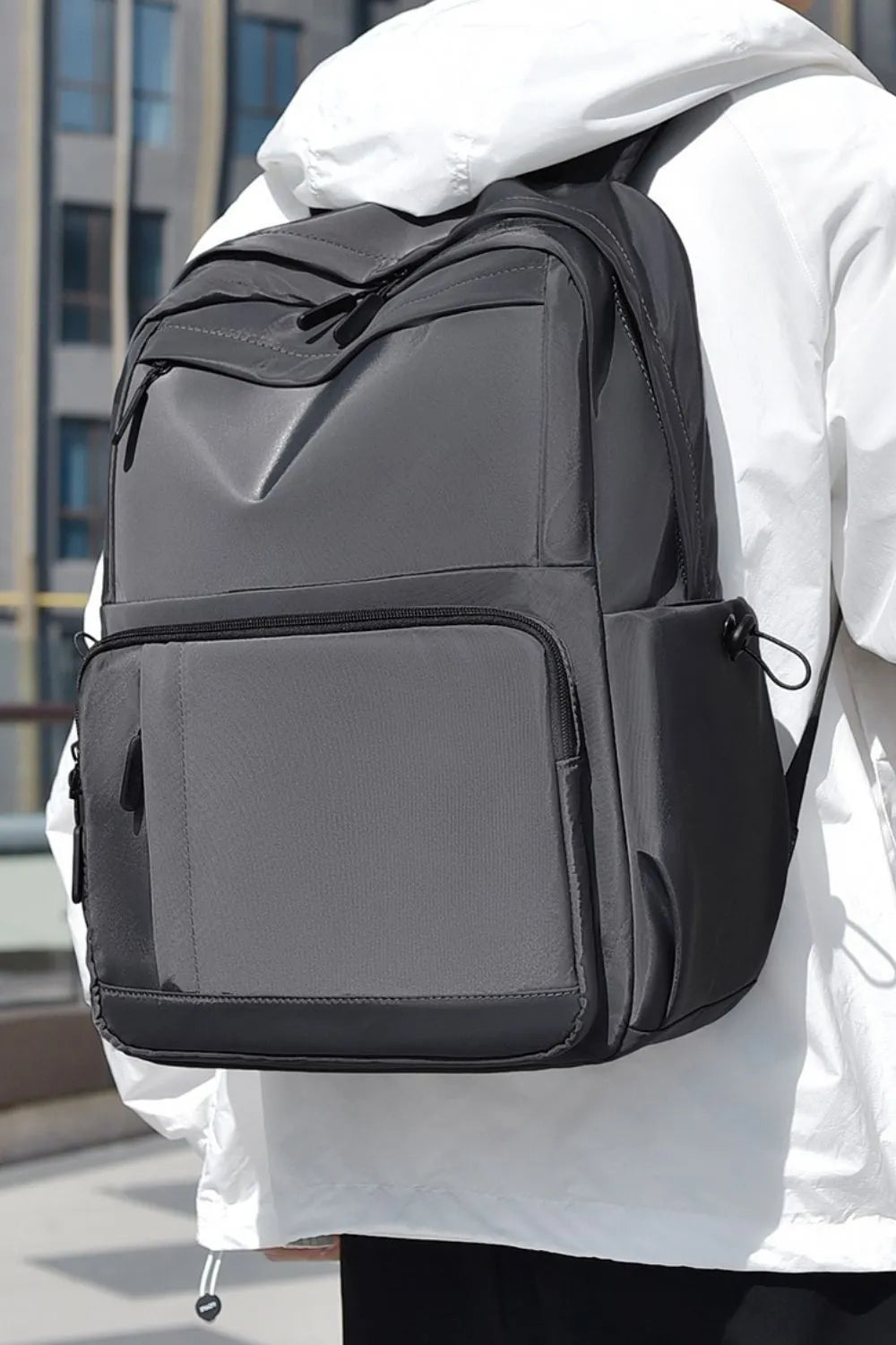 Multi-Pockets Solid Color Backpack Bag Light Gray One Size Easy Apparels