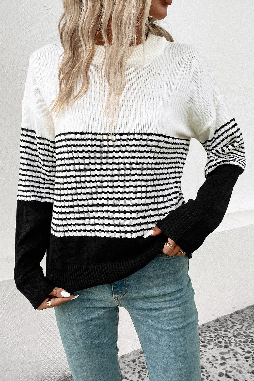 Perfee Striped Drop Shoulder Sweater Easy Apparels