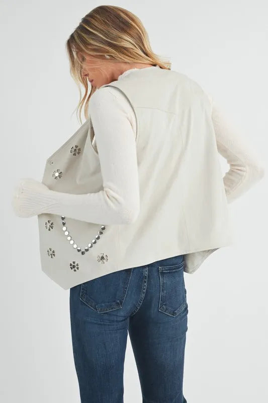Aemi + Co Heart Rivet Detail Suede Vest Coat Easy Apparels