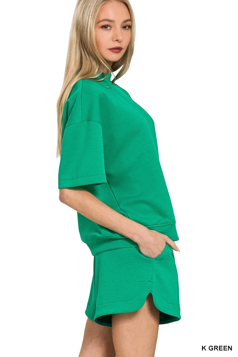 Zenana Scuba Short Sleeve T-Shirt and Shorts Set Easy Apparels