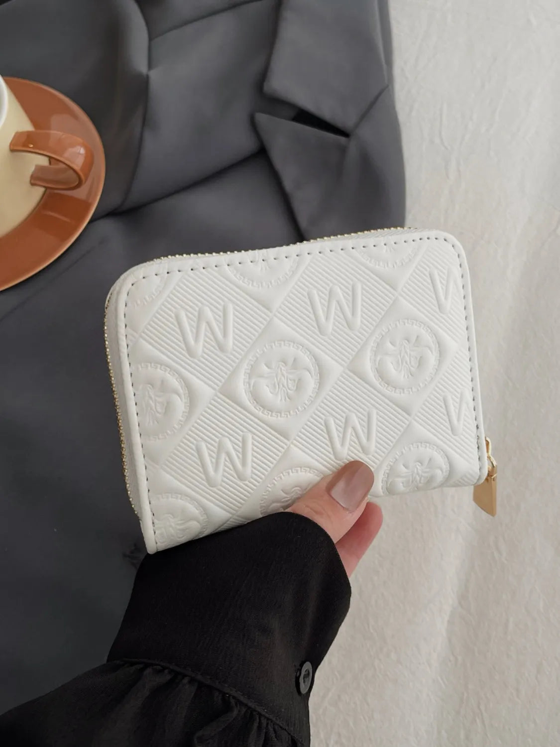 Embossed Zip Mini Wallet White One Size Easy Apparels