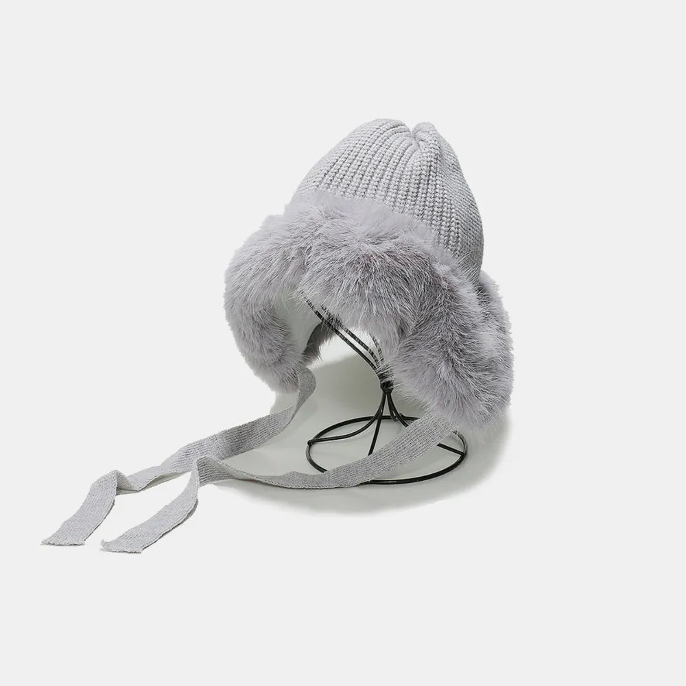 Thermal Tied Fuzzy Winter Hat Gray One Size Easy Apparels