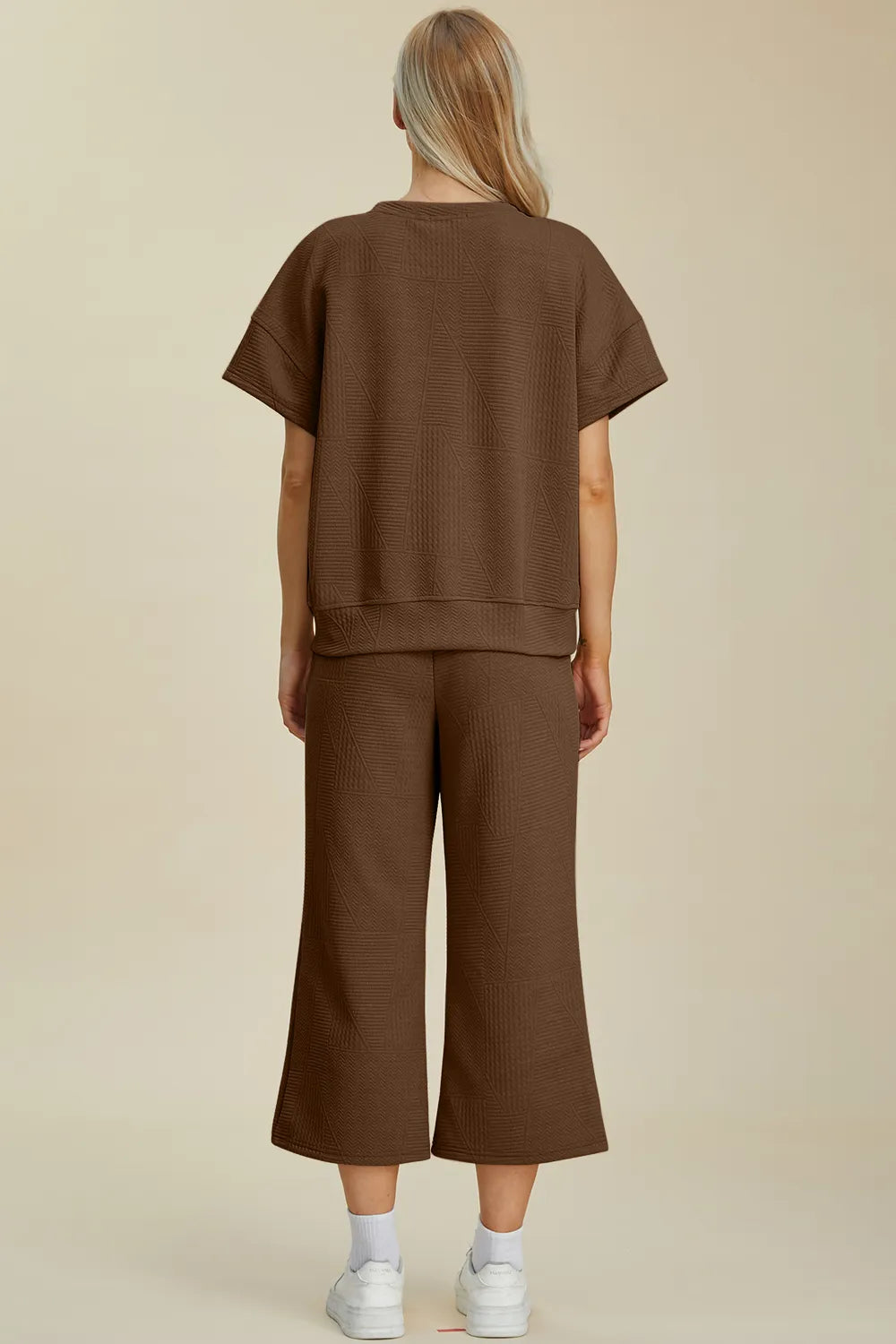 Double Take Full Size Texture Round Neck Top and Pants Set Easy Apparels