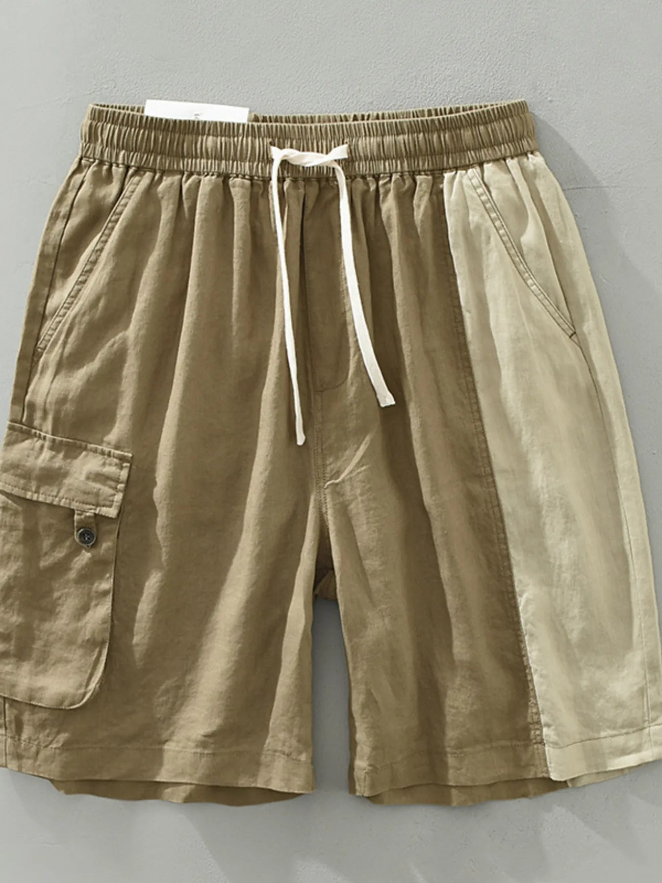 Men's Plus Size Color Block Cargo Shorts with Elastic Waistband Deep Khakis Easy Apparels