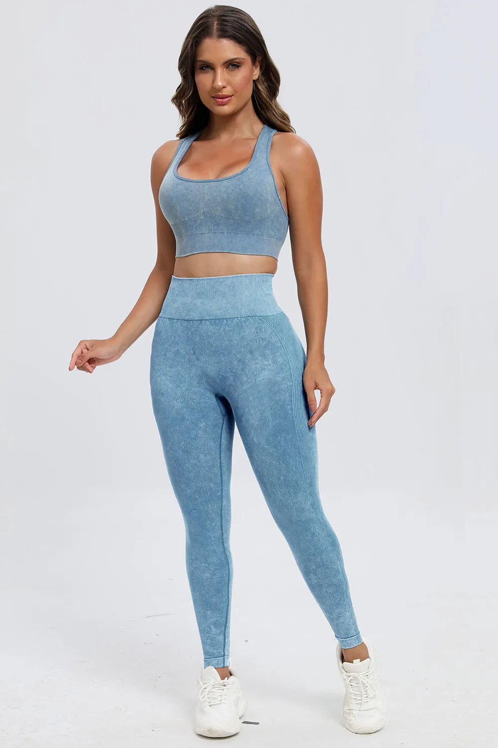 3 Piece Washed Square Neck Wide Strap Active Set Easy Apparels