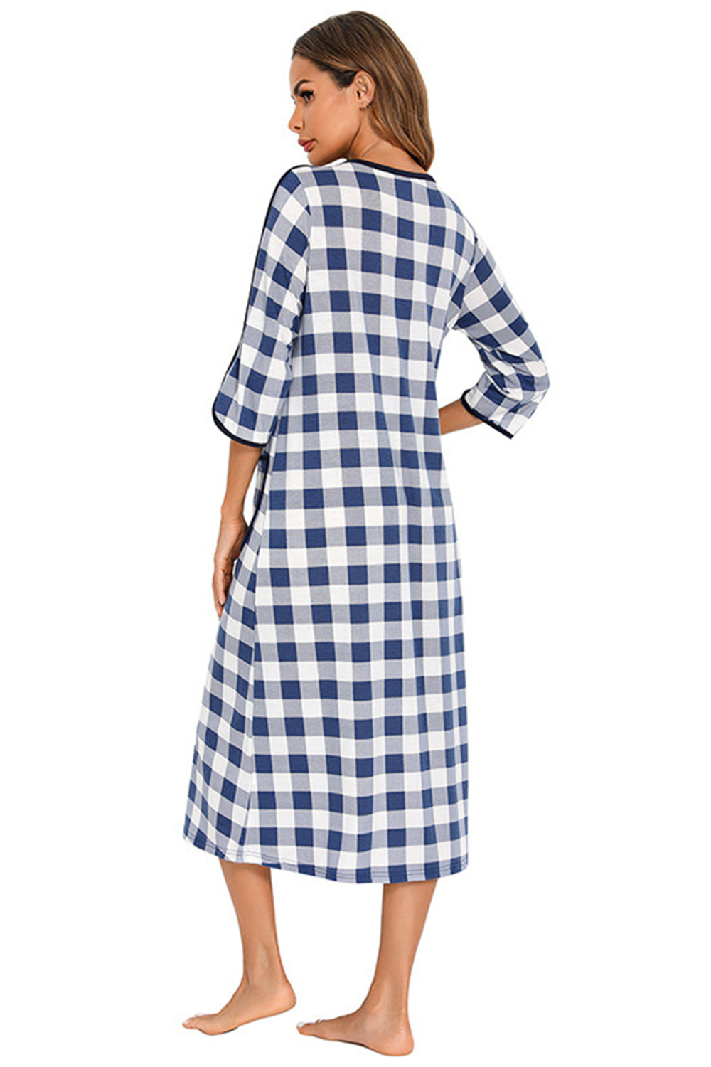 Round Neck Three-Quarter Sleeve Midi Night Dress Easy Apparels