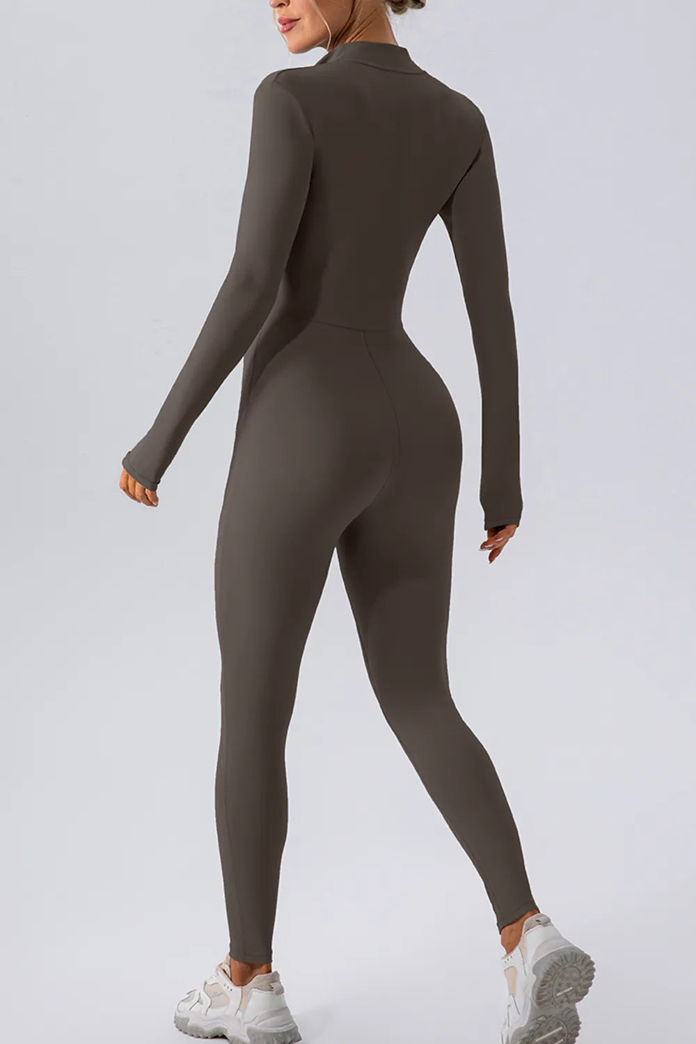 Half Zip Mock Neck Active Jumpsuit Easy Apparels