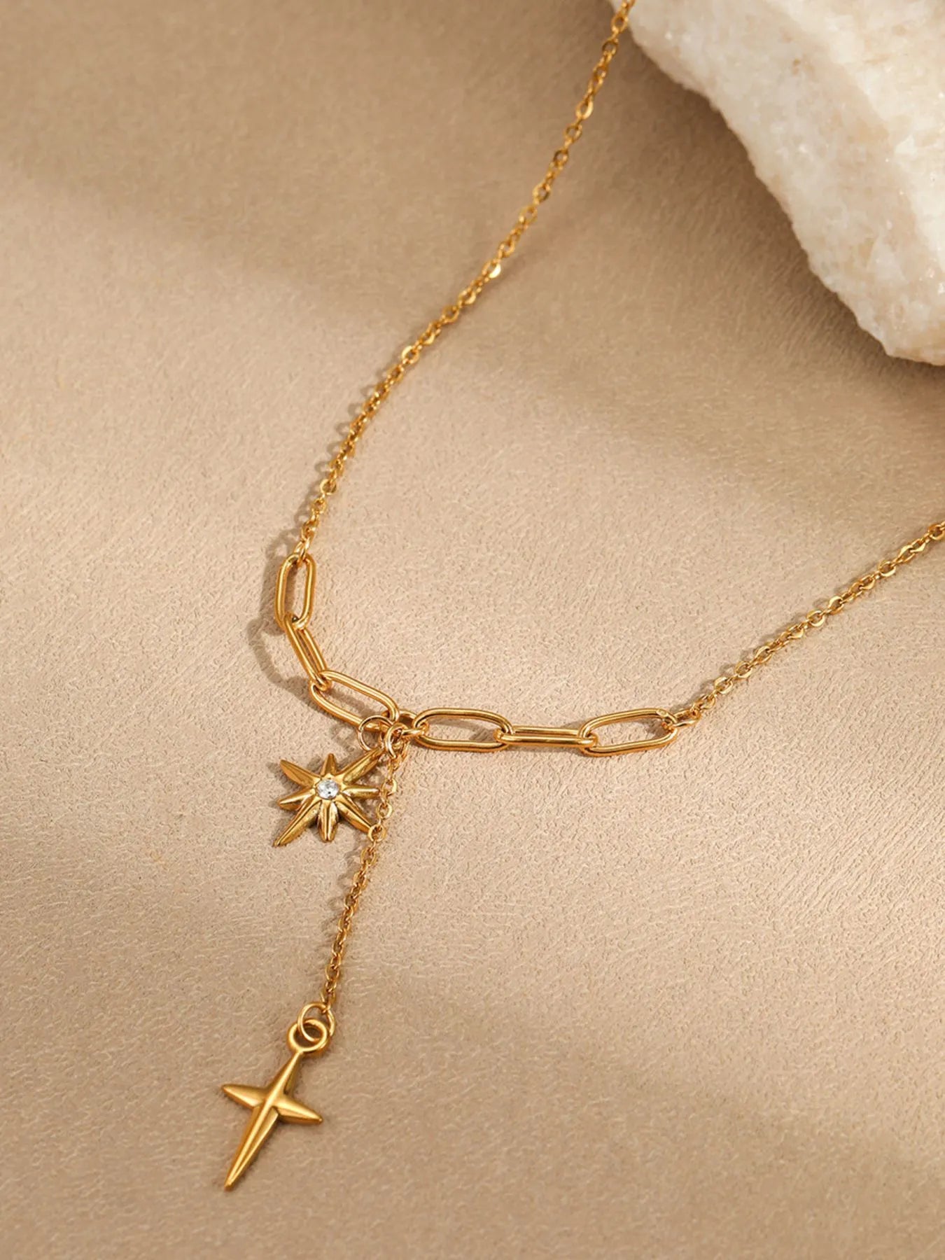 18K Gold-Plated Star Cross Pendant Necklace Easy Apparels