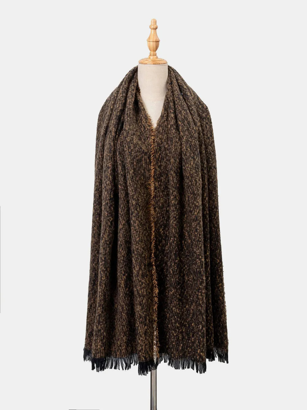 Raw Hem Heathered Polyester Scarf Black One Size Easy Apparels