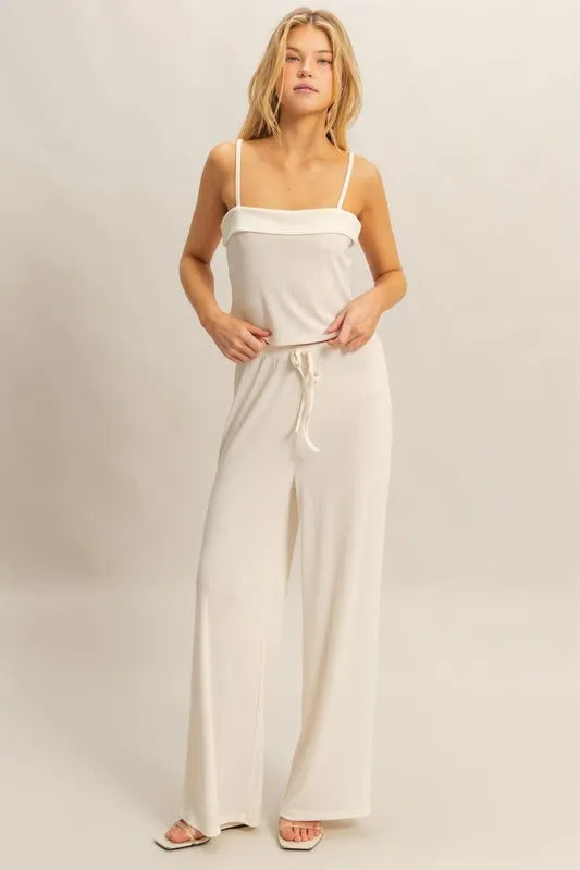 HYFVE Rib Knit Cami Top and Pants Set WHITE Easy Apparels