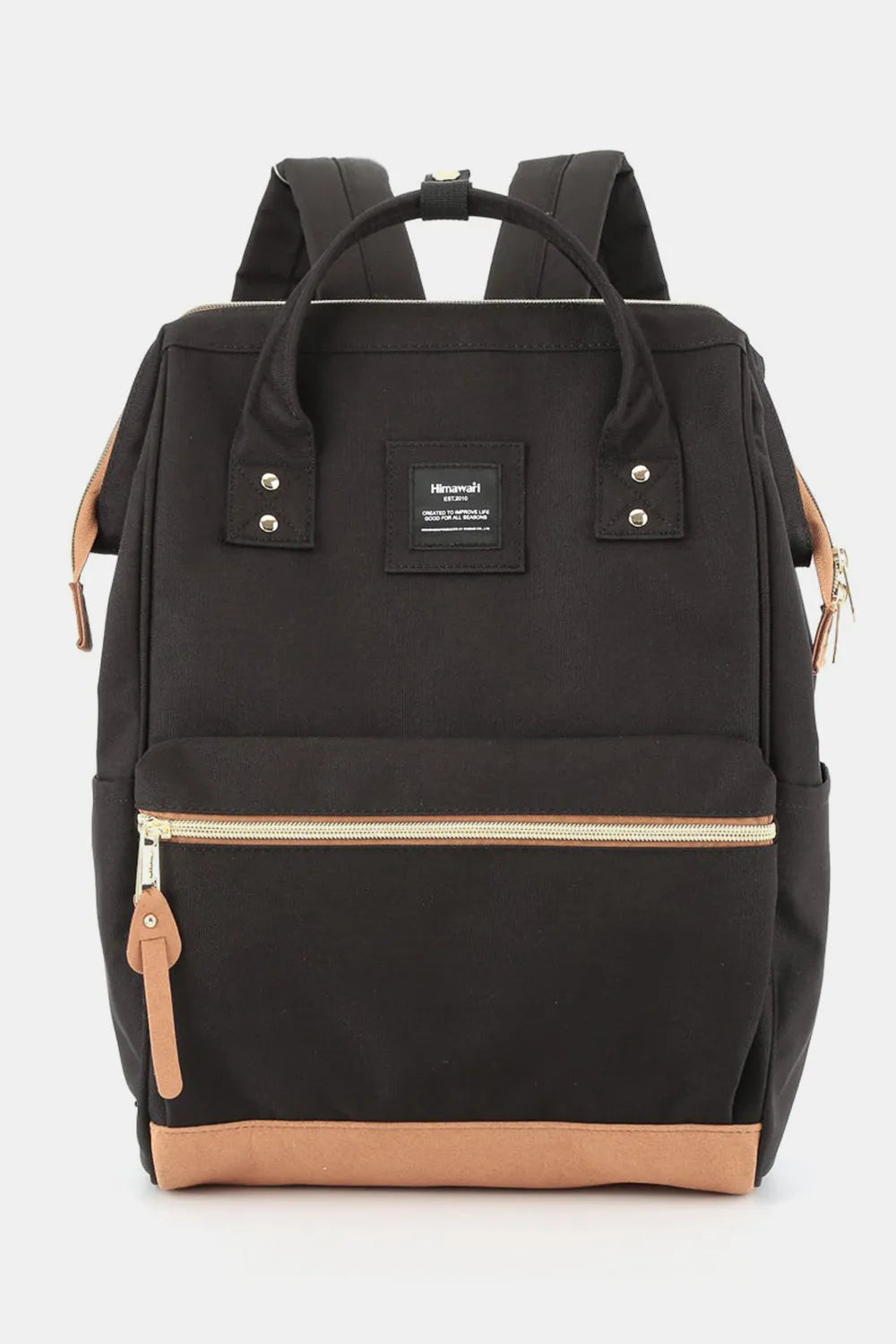 Himawari Contrast Waterproof Canvas Backpack Bag with Side Pockets Black One Size Easy Apparels