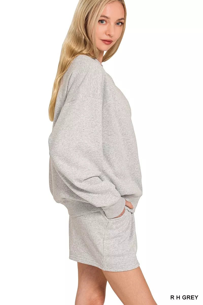Zenana Fleece Long Sleeve Sweatshirts & Shorts Set Easy Apparels
