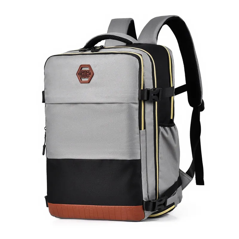Color Block Multi-Pockets Backpack Bag Light Gray One Size Easy Apparels