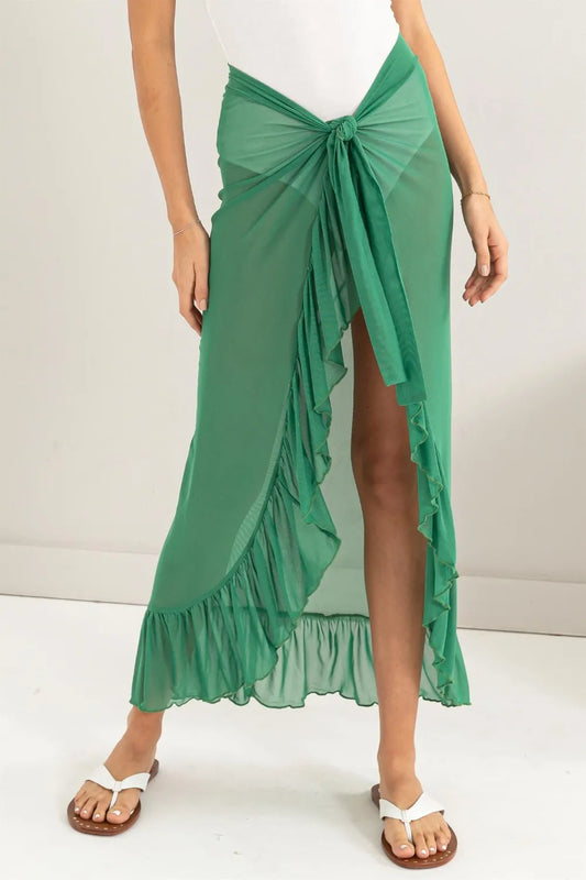 HYFVE Ruffle Trim Cover Up Sarong Skirt Green Easy Apparels