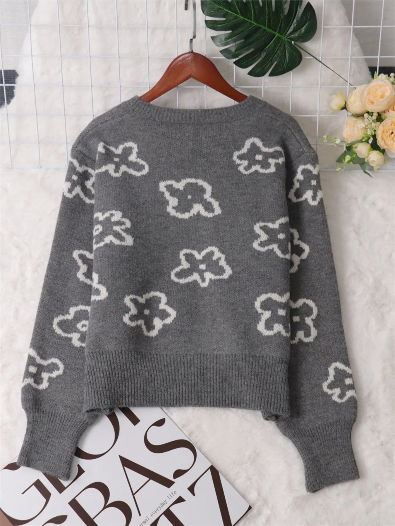Floral Pattern Button-Up Cardigan Easy Apparels