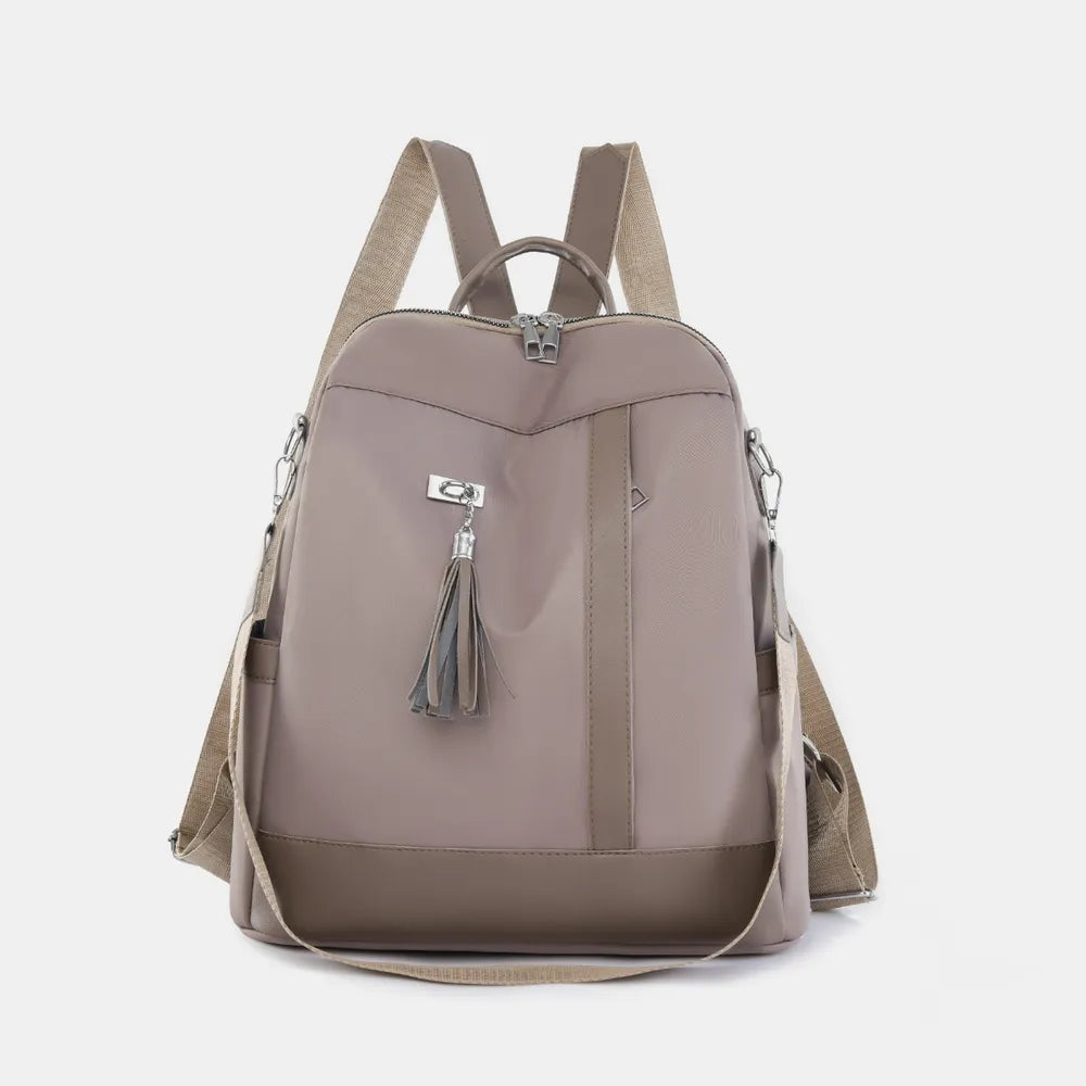 Tassel Oxford Cloth Backpack Bag Mocha One Size Easy Apparels