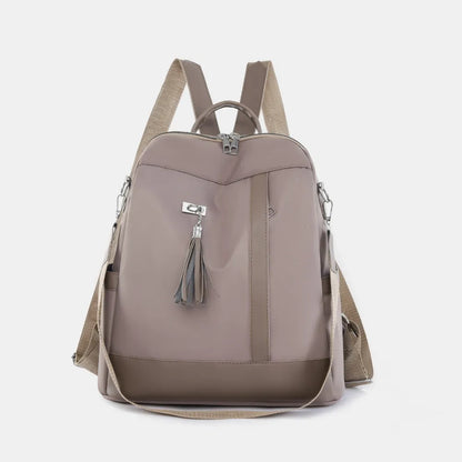 Tassel Oxford Cloth Backpack Bag Mocha One Size Easy Apparels