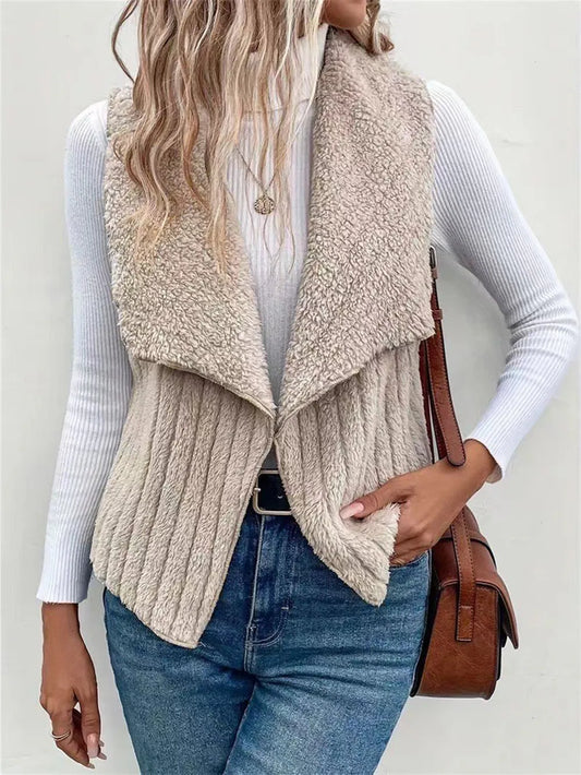 Open Front Fuzzy Vest Coat Dust Storm Easy Apparels