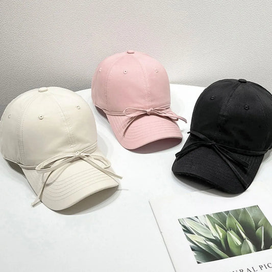 Bow Solid Color Baseball Cap Blush Pink One Size Easy Apparels
