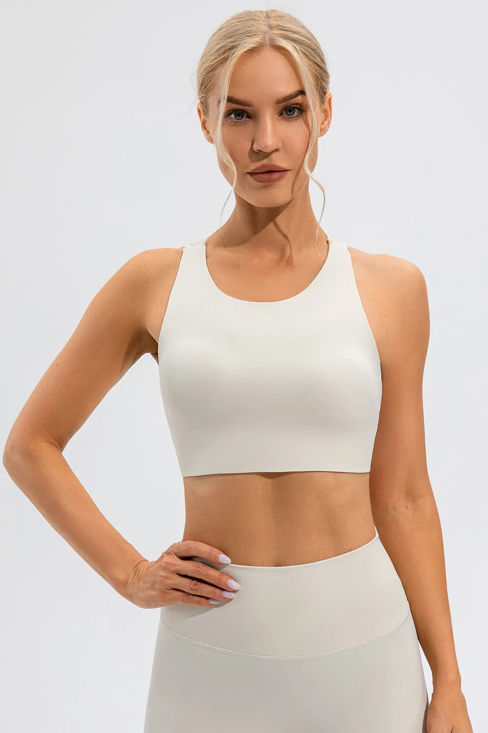 Round Neck Cutout Cropped Active Tank White Easy Apparels