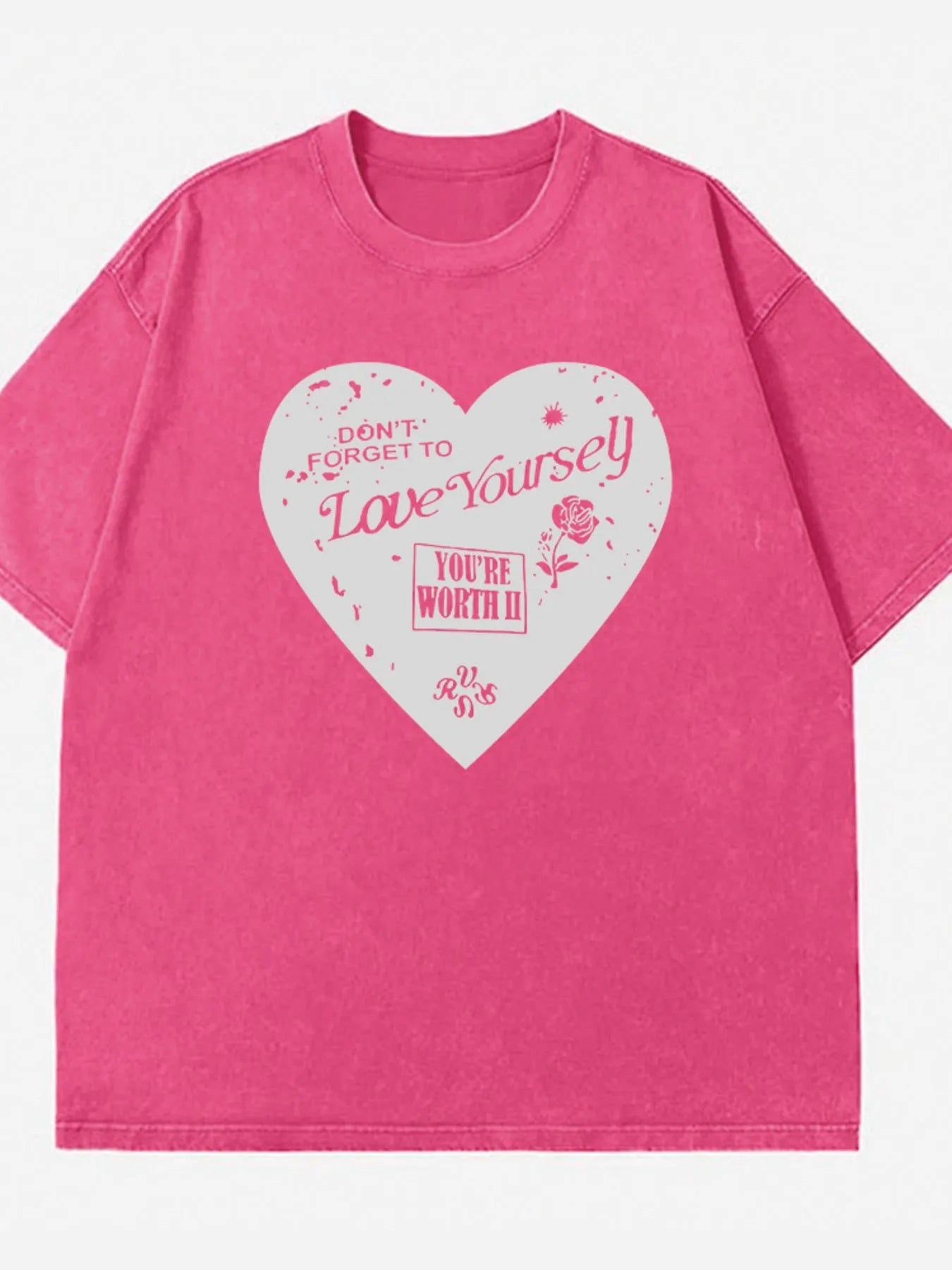Trendsi Heart Round Neck Short Sleeve T-Shirt Rose Red