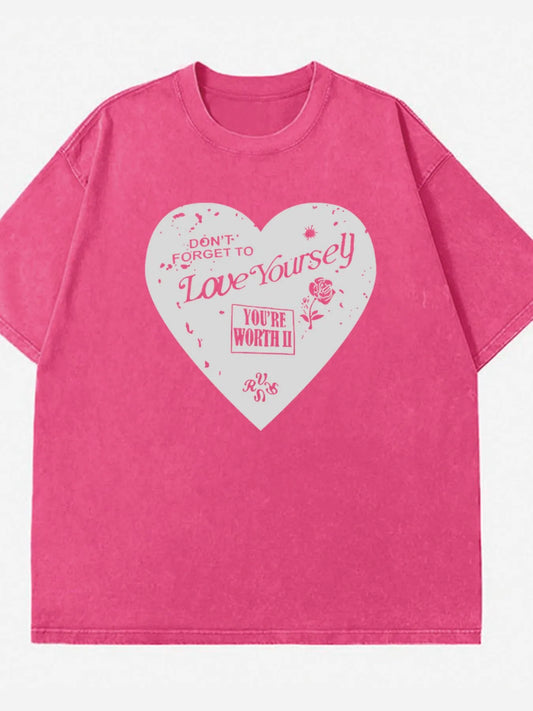 Trendsi Heart Round Neck Short Sleeve T-Shirt Rose Red