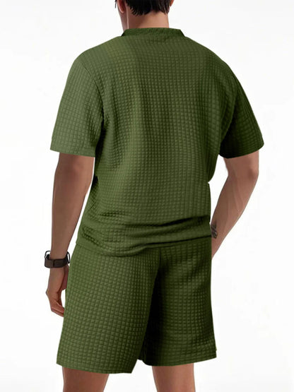 Men's Full Size Textured Round Neck Top and Shorts Set Plus SIze Easy Apparels