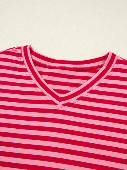 Trendsi Striped Drop Shoulder V Neck Top