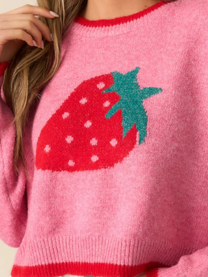 Trendsi Strawberry Round Neck Long Sleeve Sweater