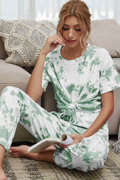 Shiny Tie-Dye Tee and Drawstring Waist Joggers Lounge Set Easy Apparels