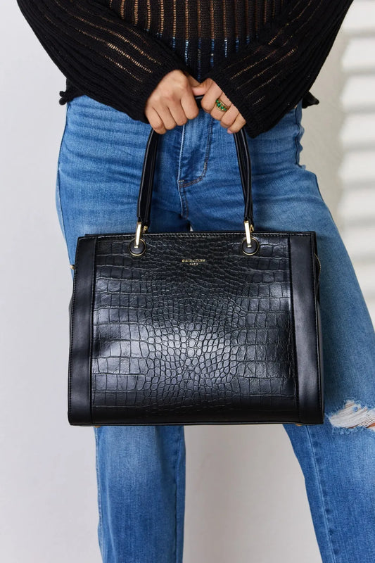 David Jones Texture PU Leather Handbag BLACK One Size Easy Apparels