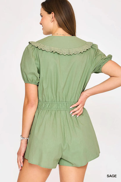 Umgee Collared Short Sleeve Button Down Romper Easy Apparels