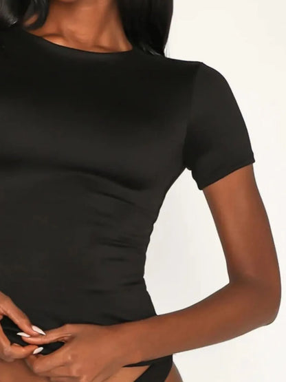 Round Neck Short Sleeve Swim Top Easy Apparels
