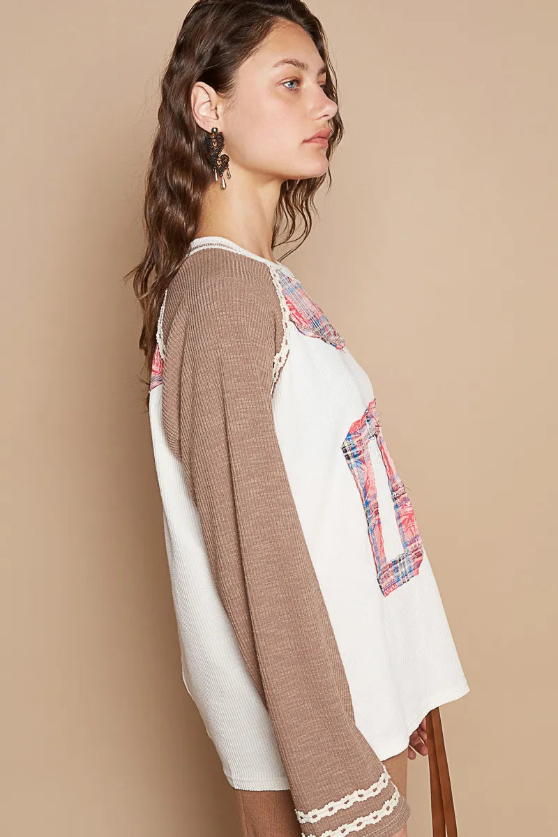 Trendsi POL Plaid Number 06 Raglan Sleeve T-Shirt