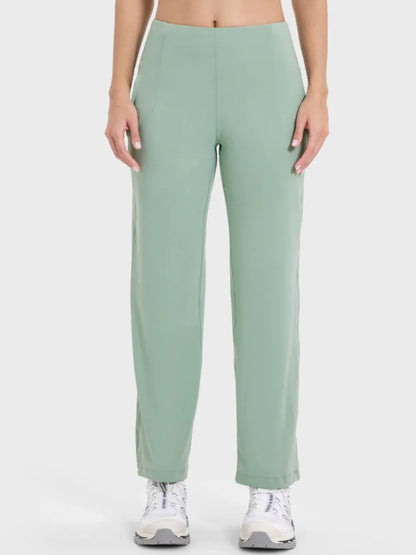 Millennia Pocketed High Waist Active Pants Gum Leaf Easy Apparels
