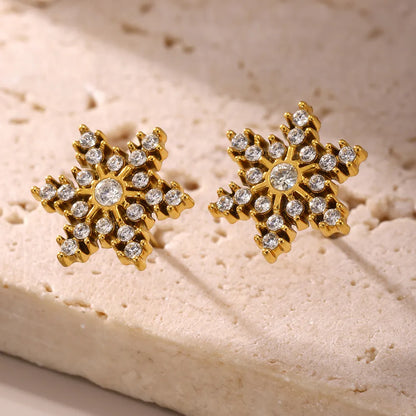 Stainless Steel Snowflake Stud Earrings White One Size Easy Apparels