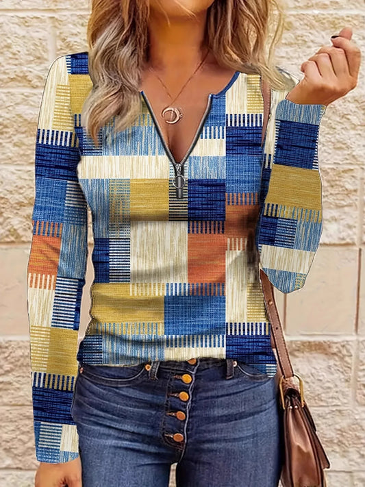 Trendsi Color Block Zip Front Long Sleeve Top Sky Blue