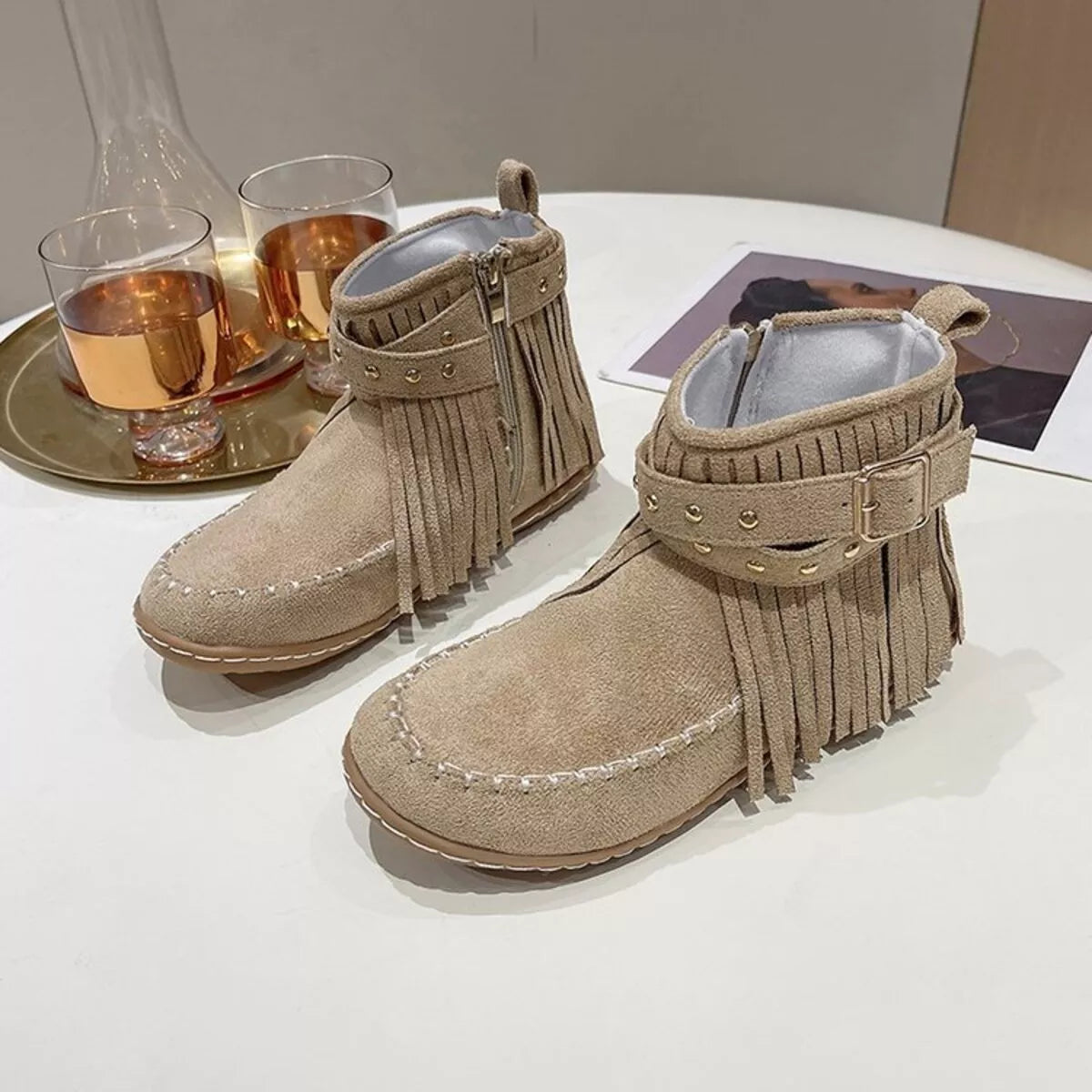Fringe Round Toe Boots Easy Apparels