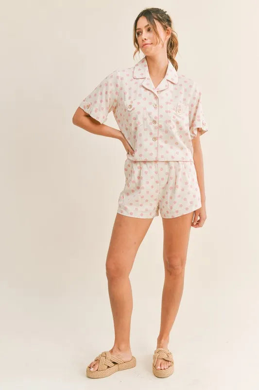 MABLE Polka Dot Collar Crop Top and Short Lounge Set Easy Apparels