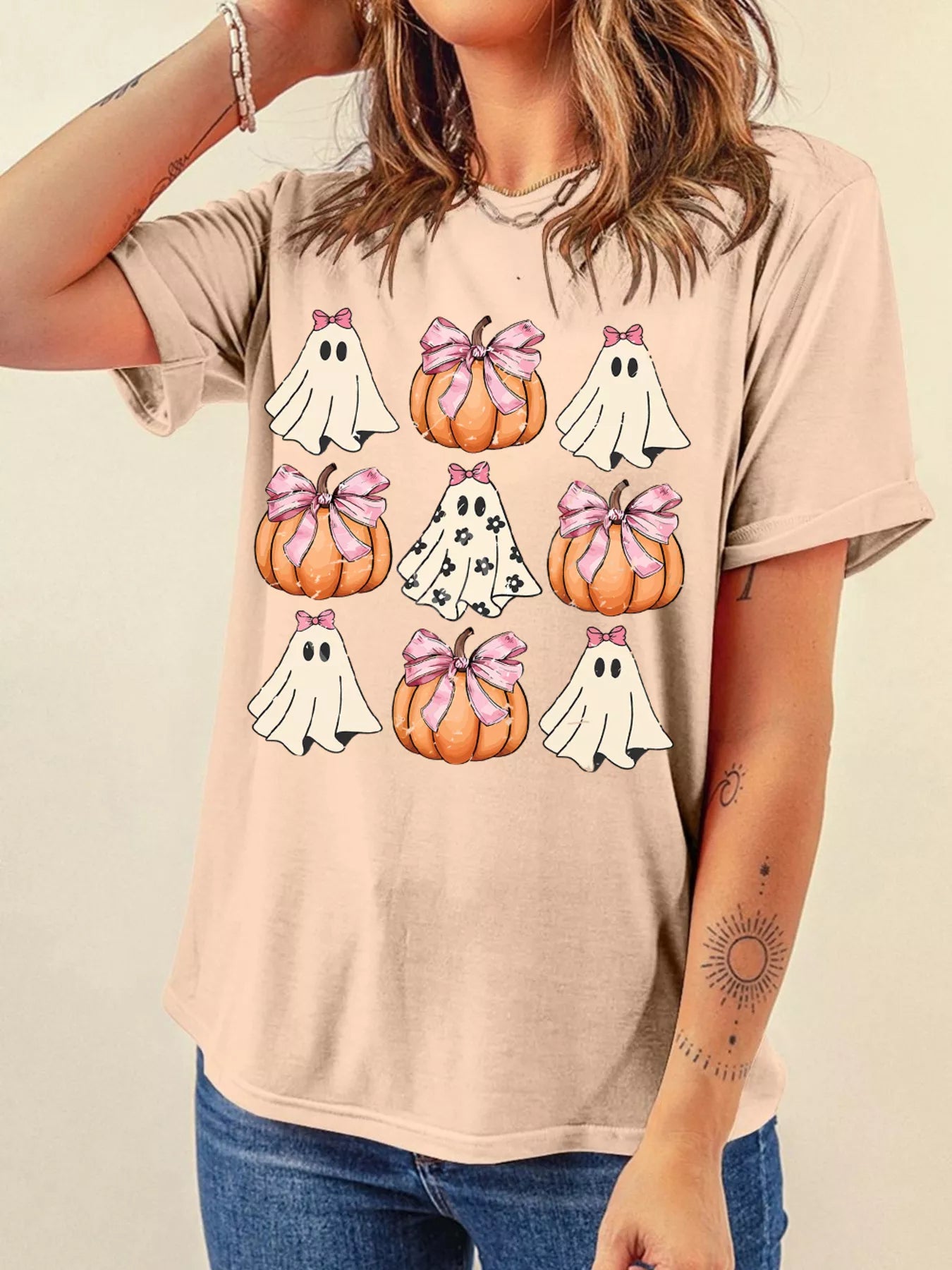 Halloween Bowknot Ghost Pumpkin Graphic T Shirt Easy Apparels