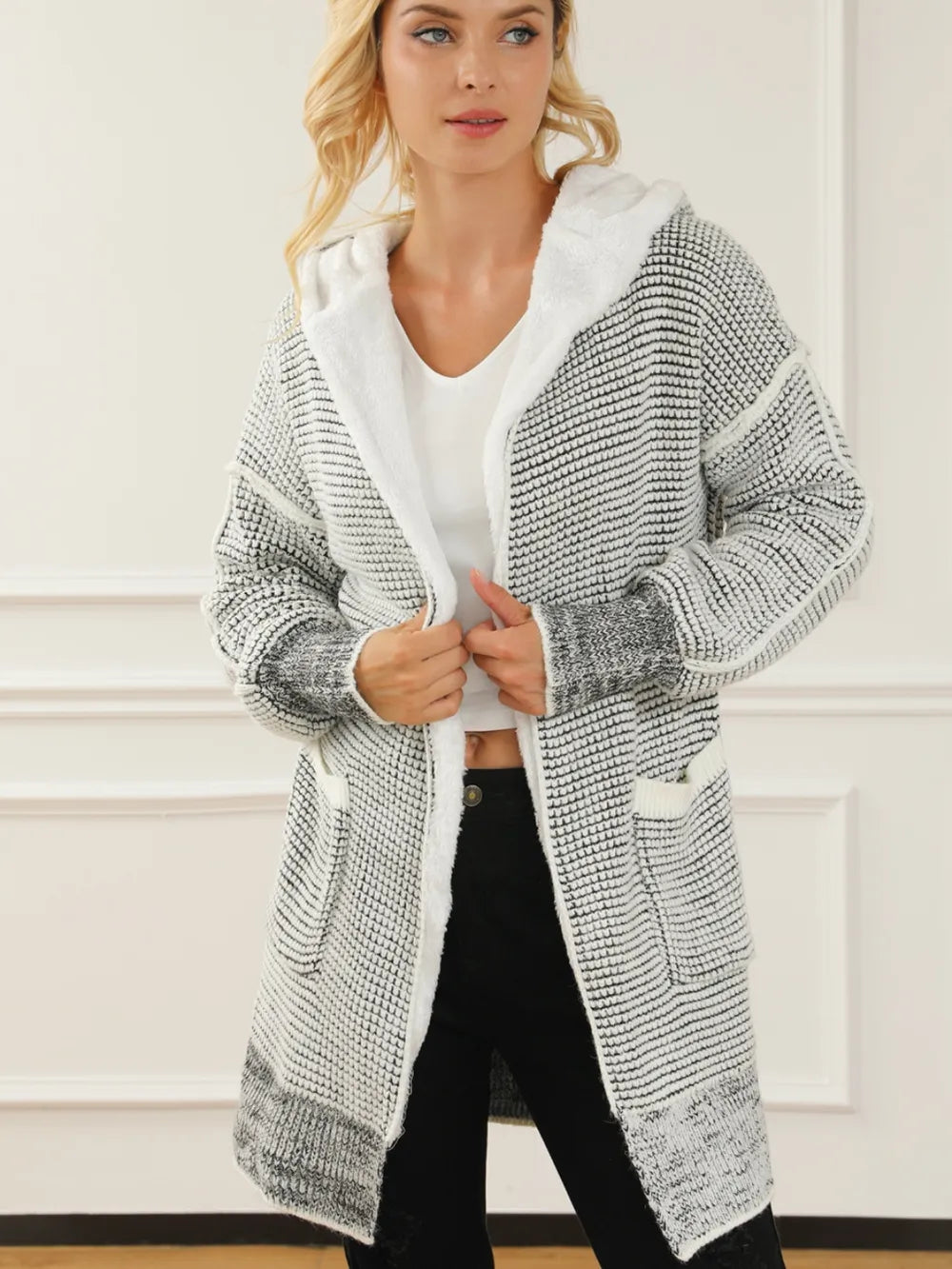 Open Front Hooded Winter Coat with Pockets Easy Apparels