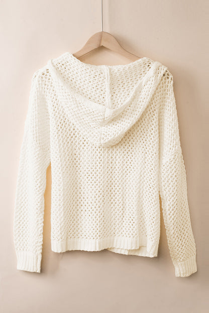 Openwork Lace-Up Hooded Sweater Easy Apparels