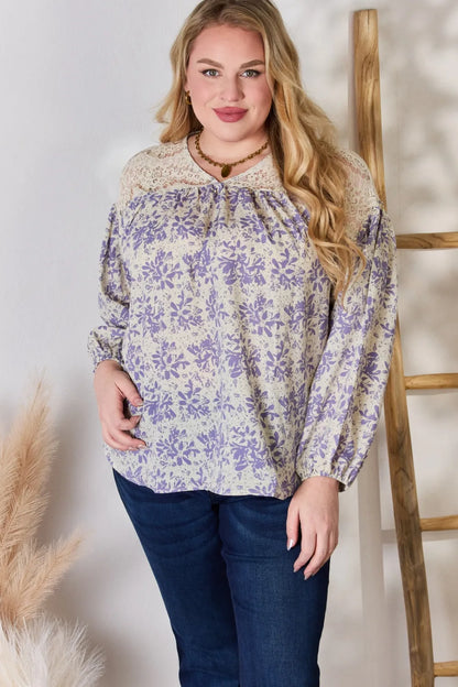 Trendsi Hailey & Co Full Size Lace Detail Printed Blouse